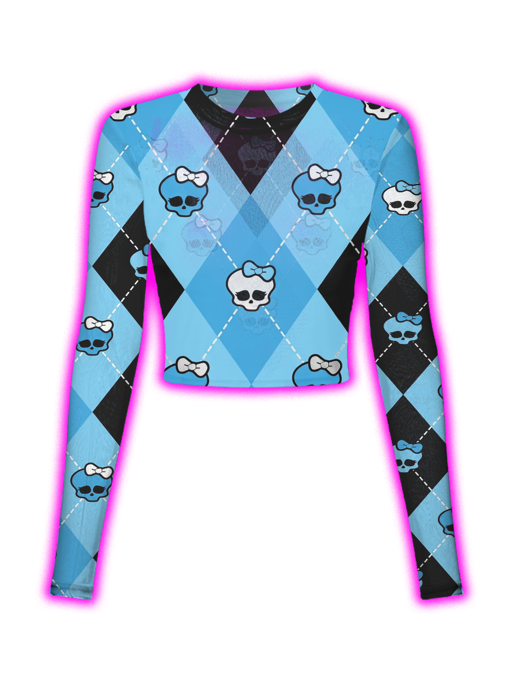 BLUE SKULL ARGYLE MESH TOP