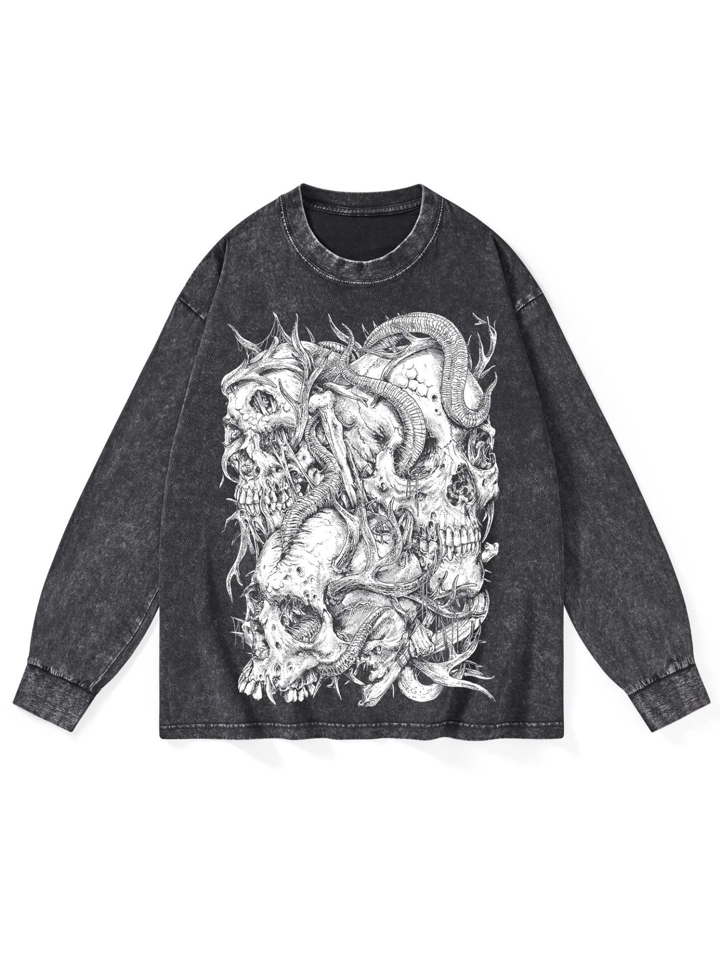 Skulls Washed Long-Sleeve Tshirt-ClassyOutlaw