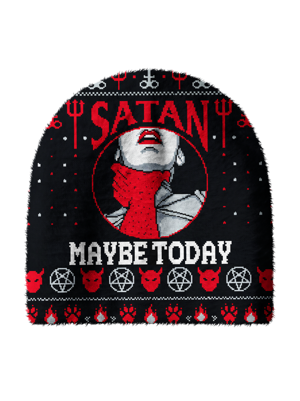 MAYBE TODAY SATAN PRINT KNIT BEANIE