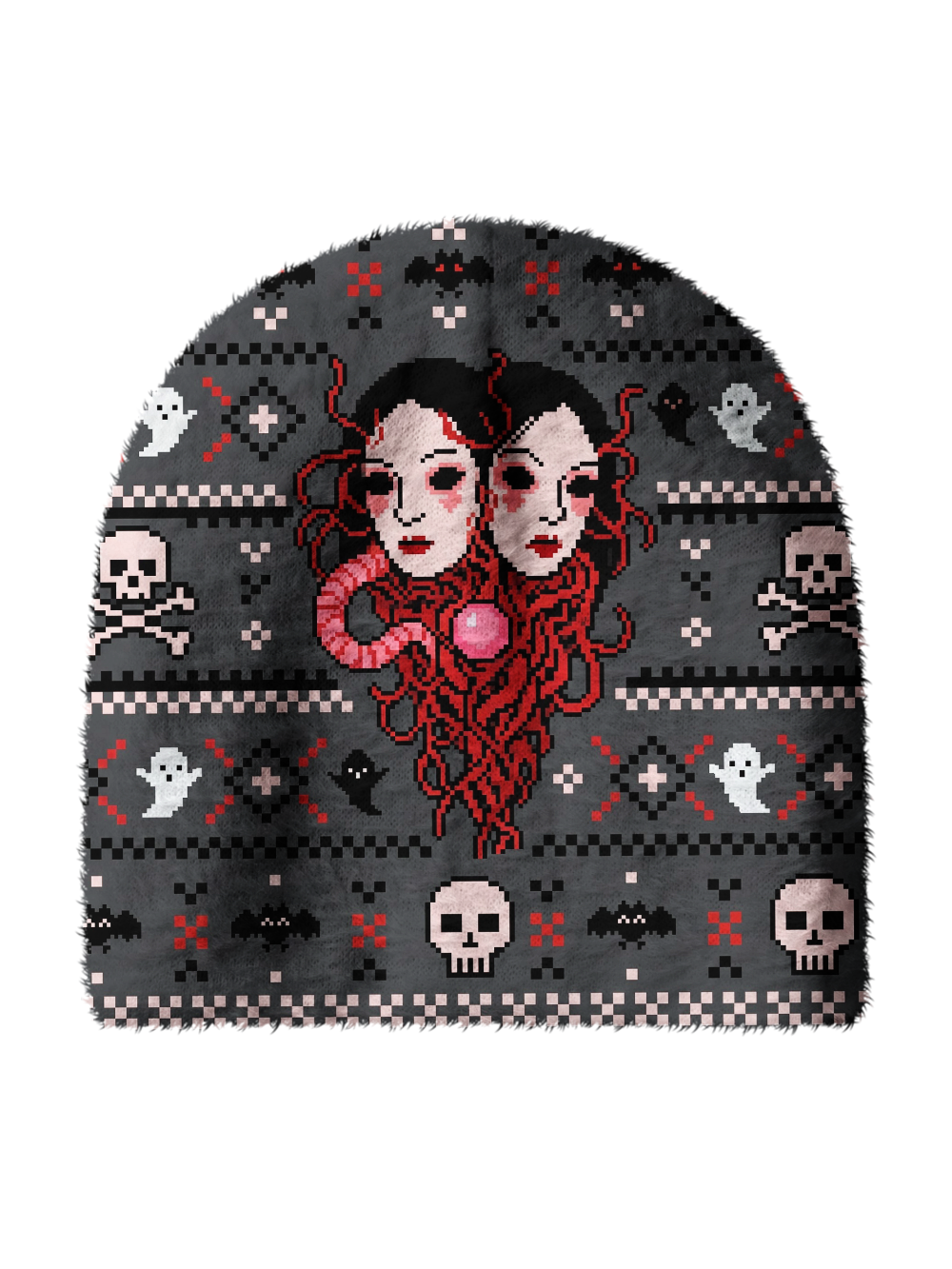 TWO FACES PRINT KNIT BEANIE