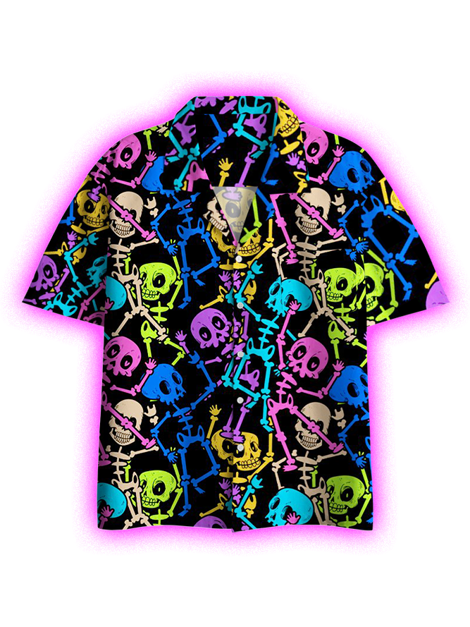 Colorful Skeletons Button Up Pocket Shirt
