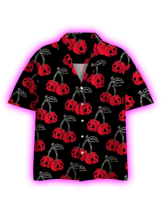 Skull Cherries Pattern Button Up Pocket Shirt