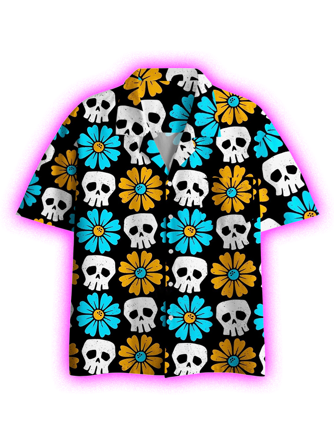 Skull and Flower Button Up Pocket Shirt
