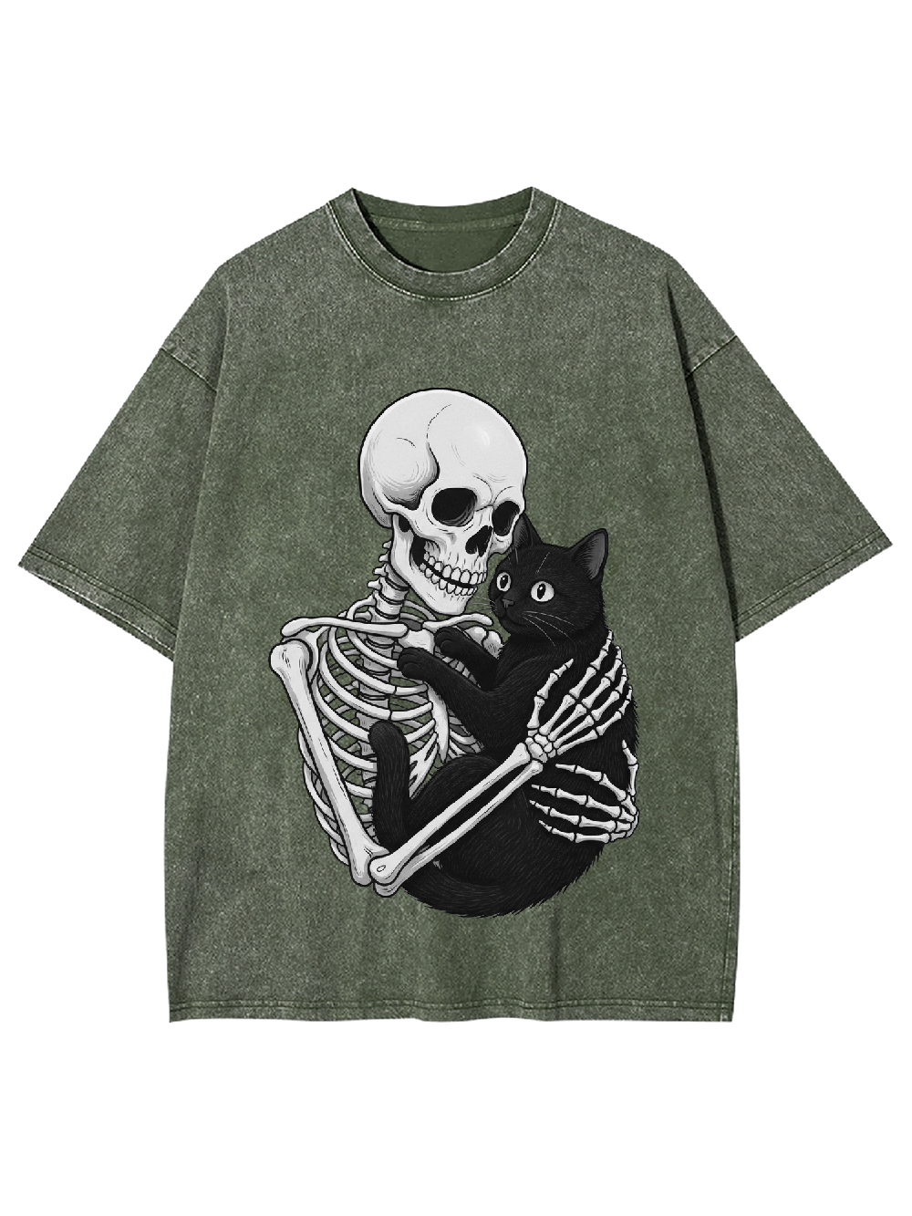 Skeleton & Black Cat Washed Tshirt