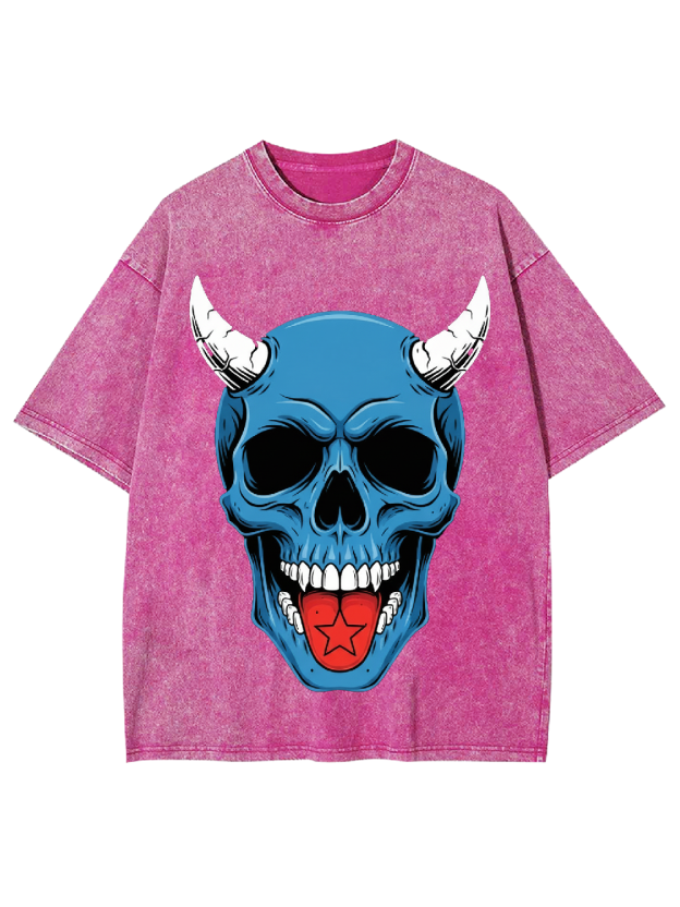 Devil Blue Skull Washed Tshirt
