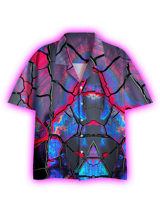 Fractured Neon Vibes Button Up Pocket Shirt-ClassyOutlaw Sale