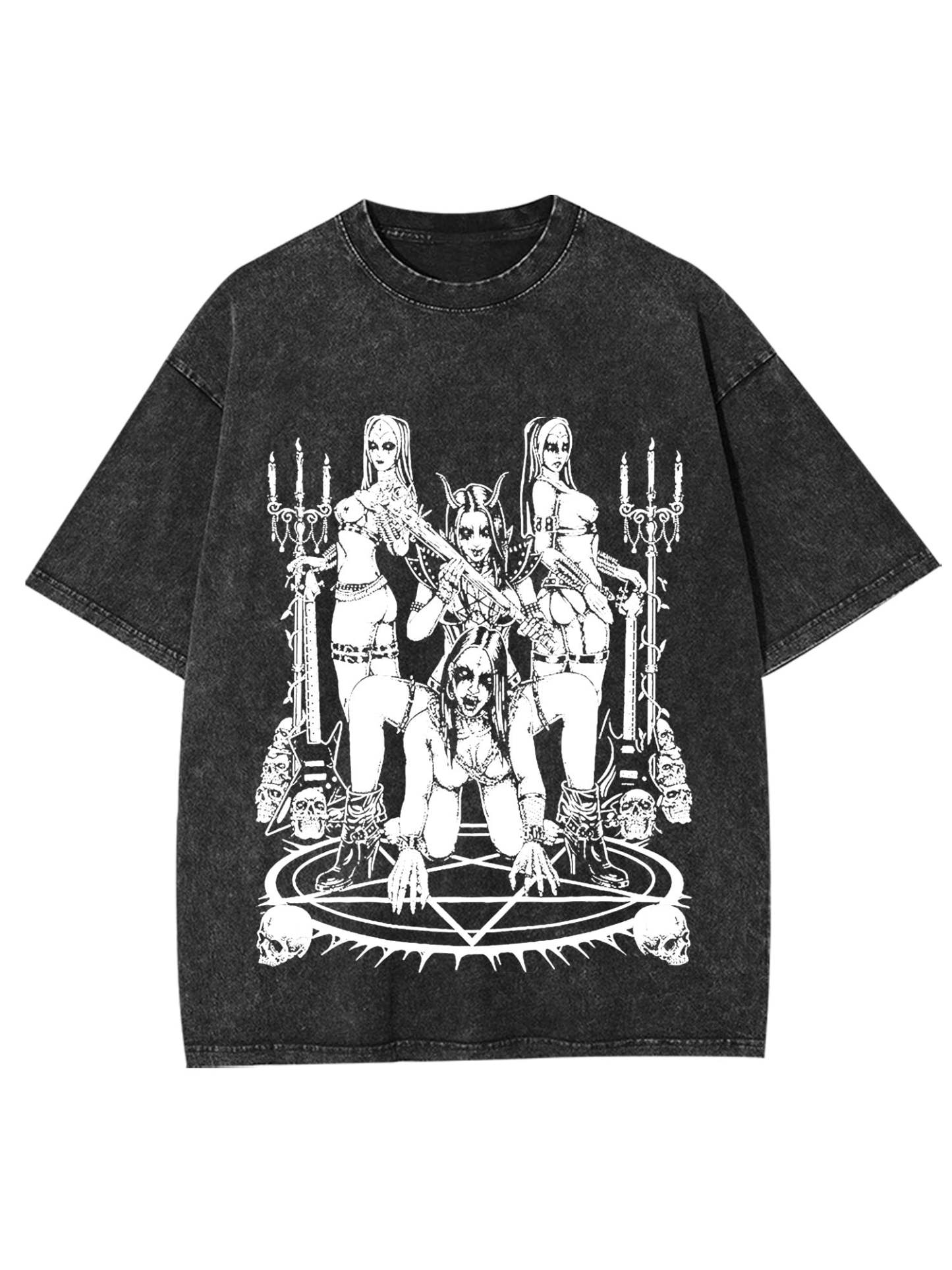 Dark Ritualistic Figures Washed Tshirt-ClassyOutlaw Sale