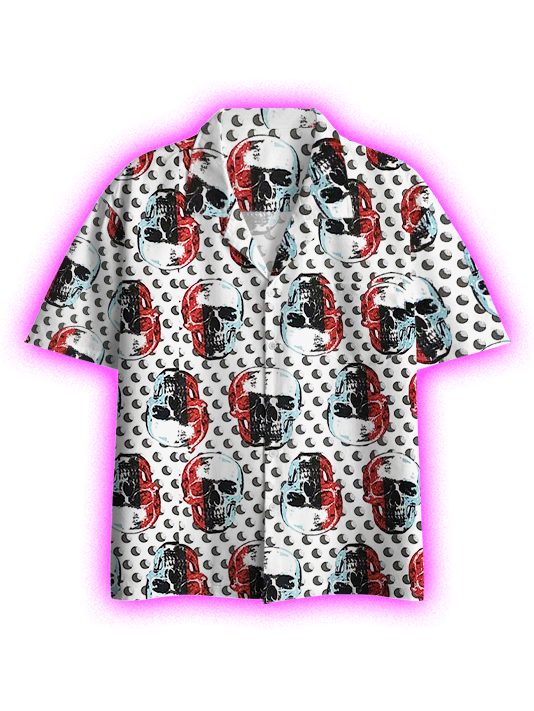 Moonlit Skulls Design Button Up Pocket Shirt