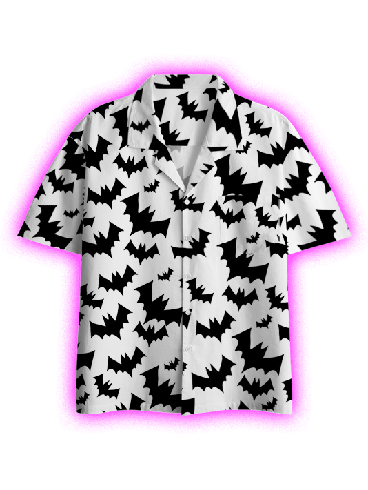 Midnight Bats Pattern Button Up Pocket Shirt