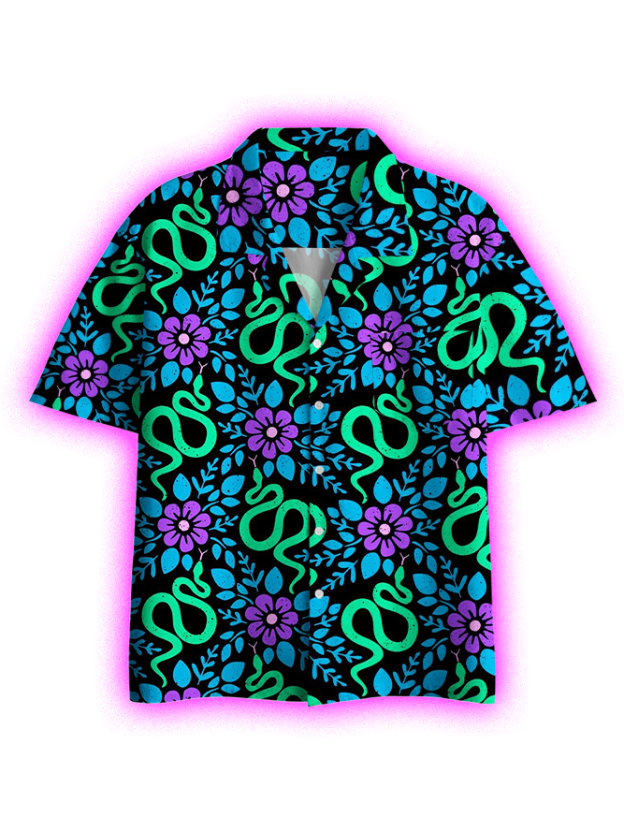 Serpents And Blooms Button Up Pocket Shirt
