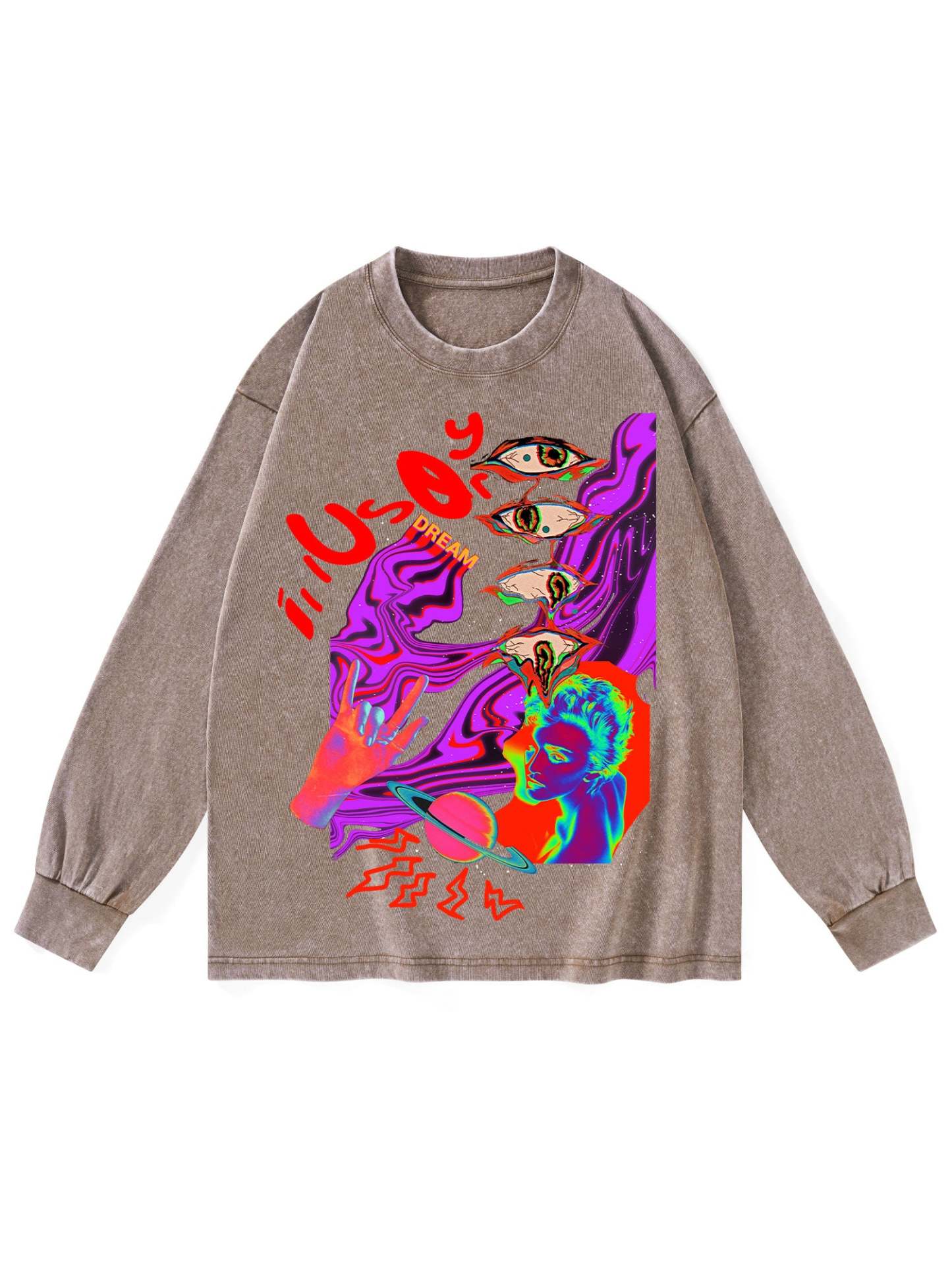 Illusory Washed Long-Sleeve Tshirt-ClassyOutlaw Sale
