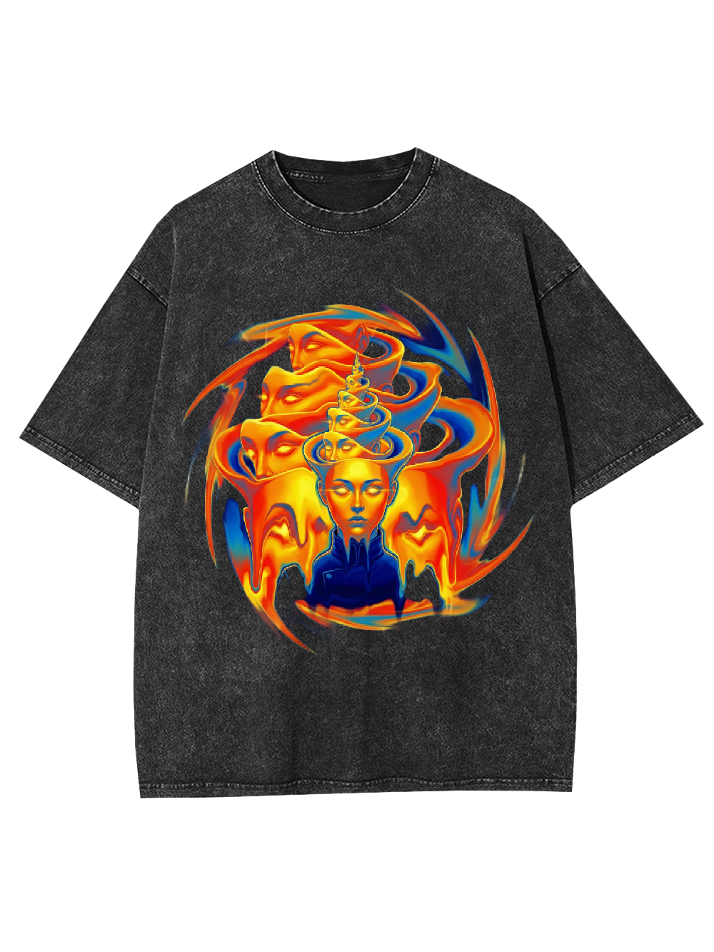 Flaming Meditation Print T-Shirt Washed Tshirt