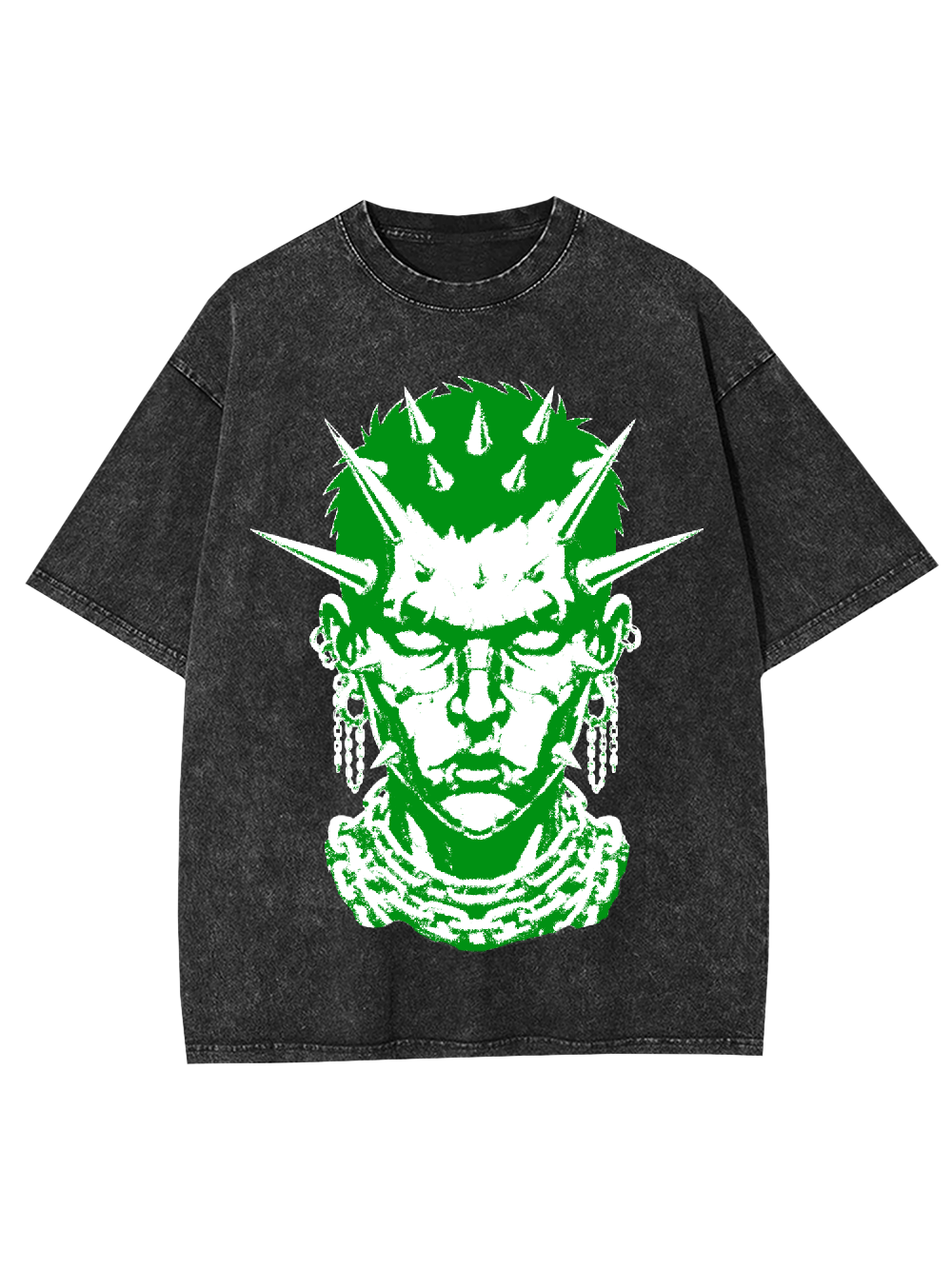 Green Spiked Punk Head Washed Tshirt