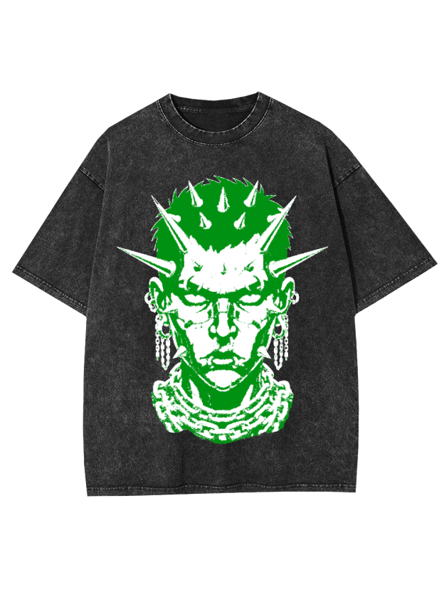 Green Spiked Punk Head Washed Tshirt