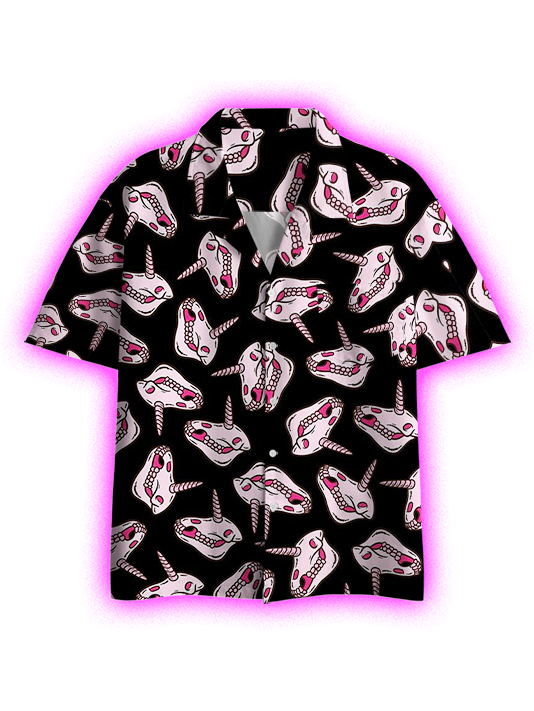 Unicorn Skulls Pattern Button Up Pocket Shirt