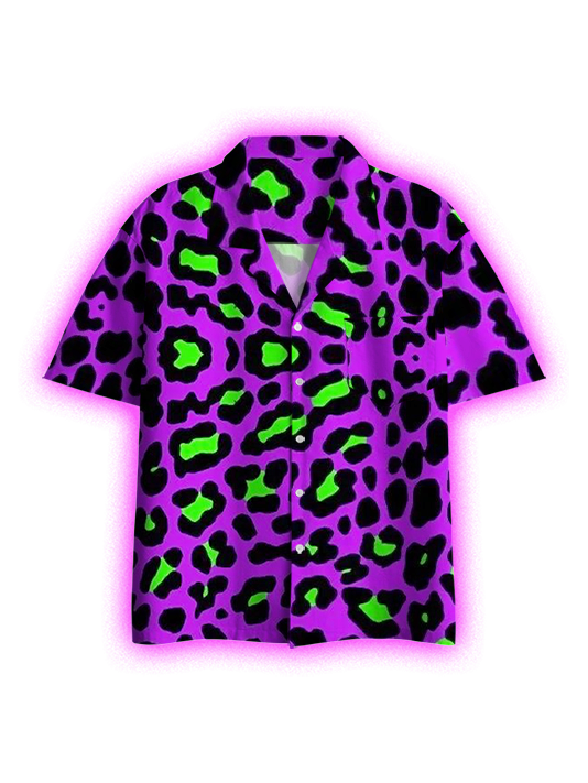 Neon Leopard Button Up Pocket Shirt
