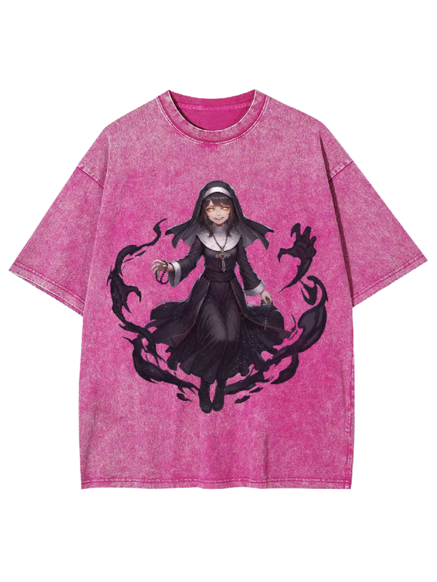 Dark Comic Nun Washed Tshirt