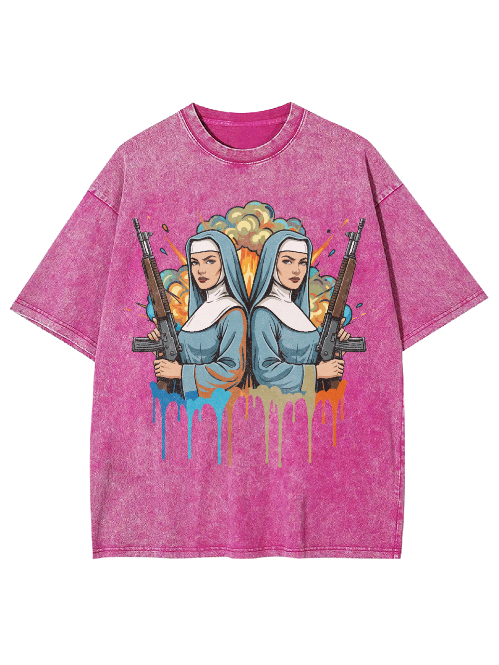 Gun-Wielding Nun Washed Tshirt