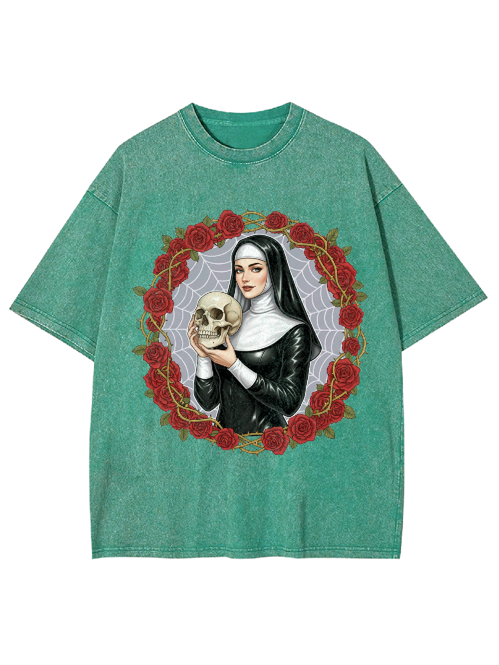 Rose Skull Nun Washed Tshirt