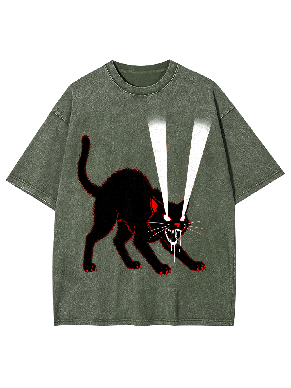 Glowing-Eyed Cat Washed Tshirt