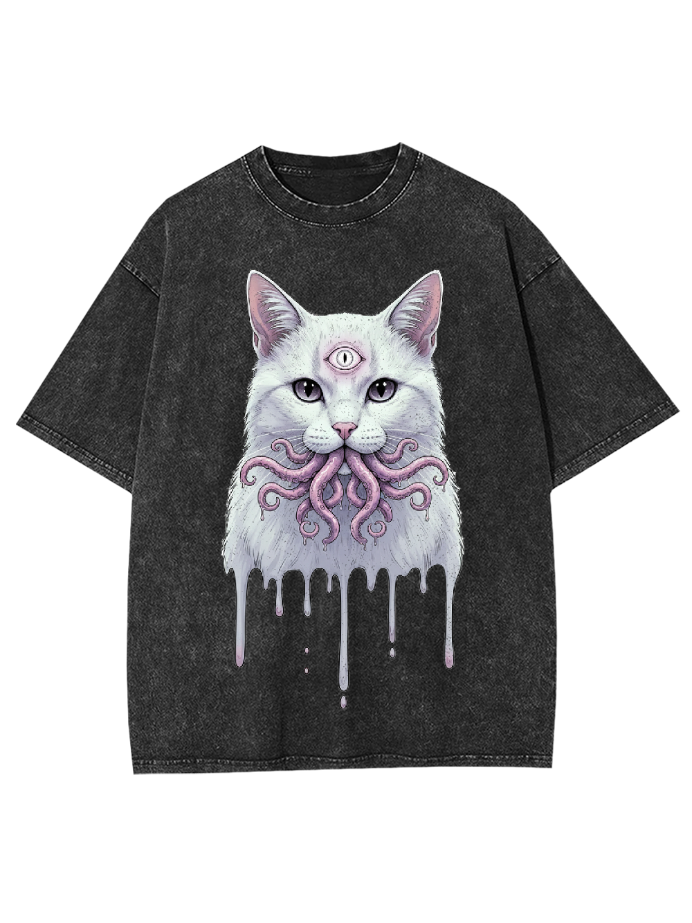 Octopus-Mouthed White Cat Washed Tshirt