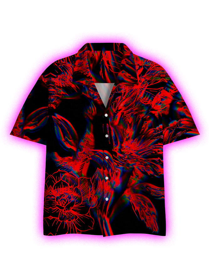 Glitch Bloom: Neon Flora Button Up Pocket Shirt