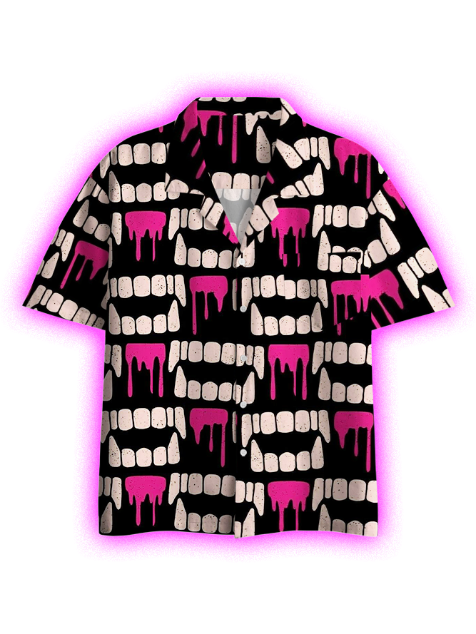 Dripping Pink Teeth Button Up Pocket Shirt