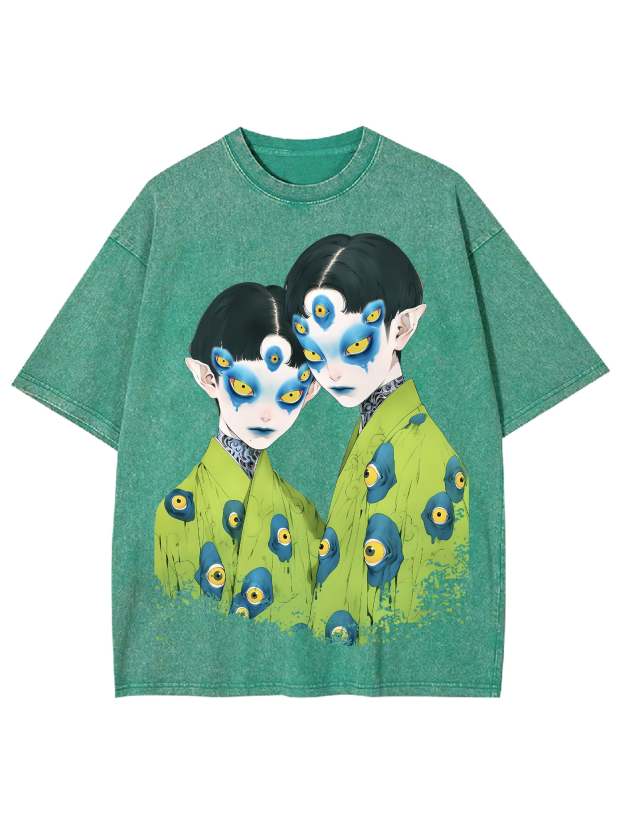Mysterious Twin Eyes Washed Tshirt