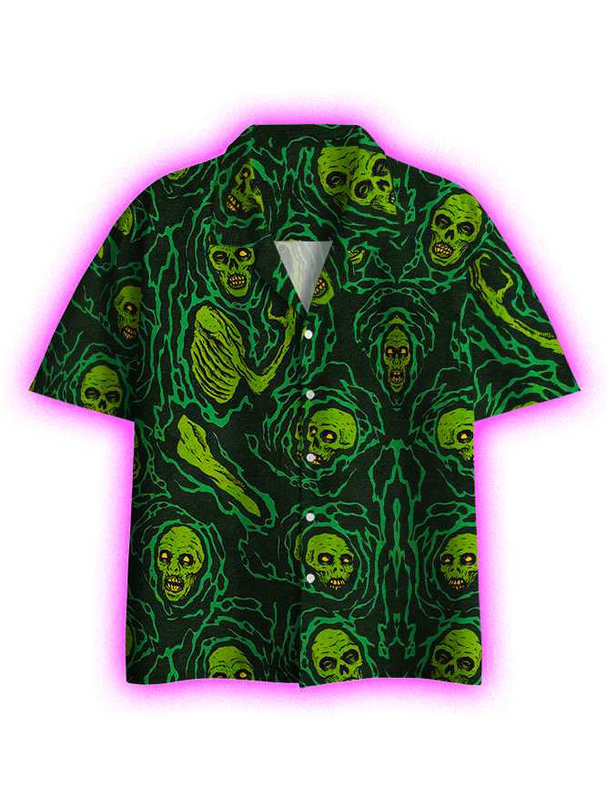 Eerie Green Spirits Button Up Pocket Shirt