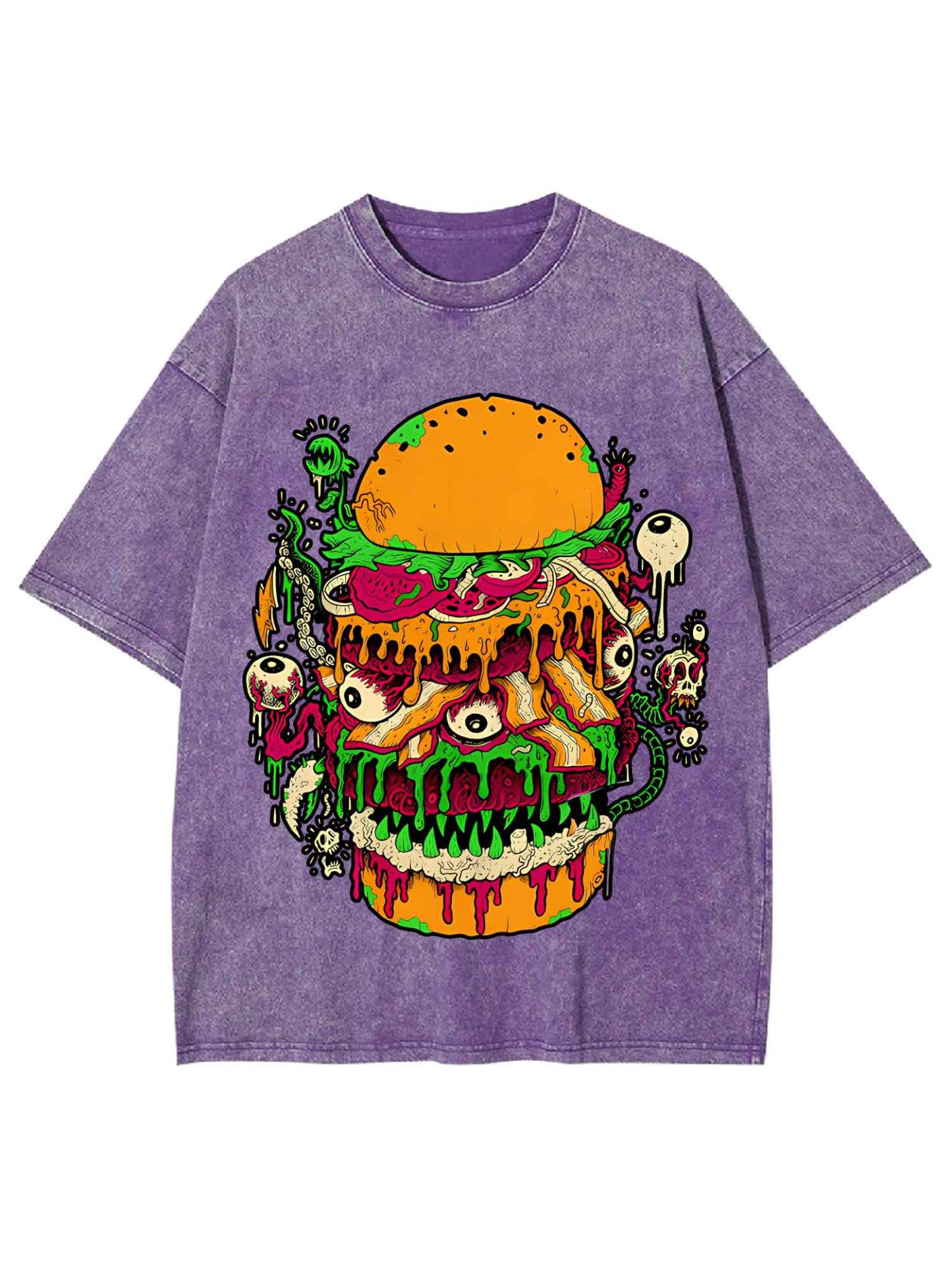Monster Burger Frenzy Washed Tshirt-ClassyOutlaw Sale