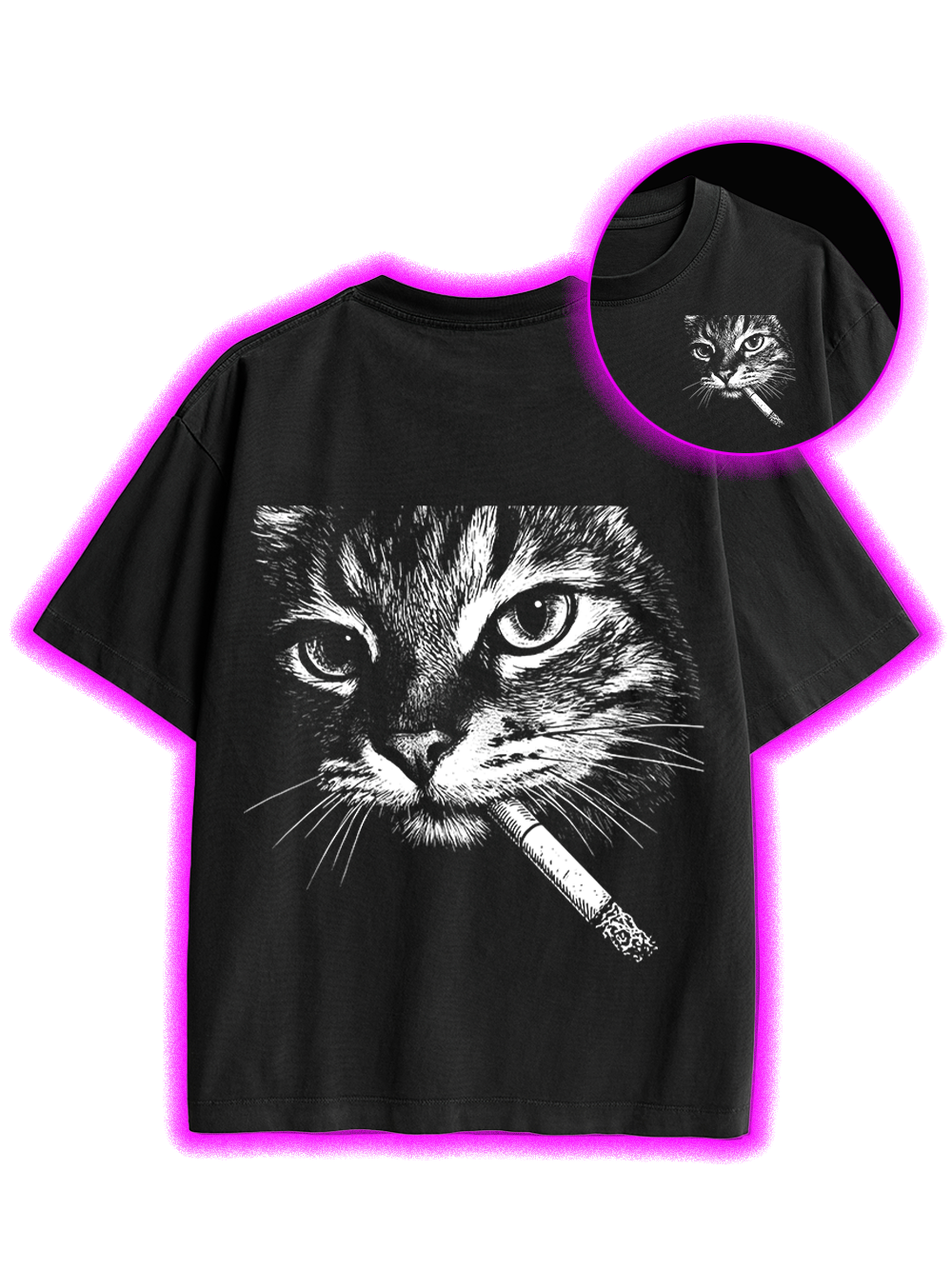 Sad Cat Energy Double Sided Print Washed TShirt