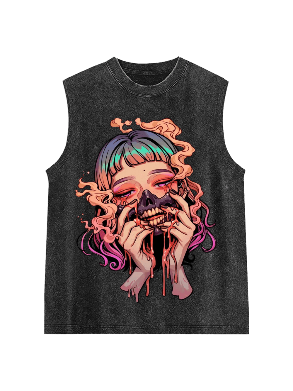 Masked Melancholy Washed Tank Top-ClassyOutlaw Sale