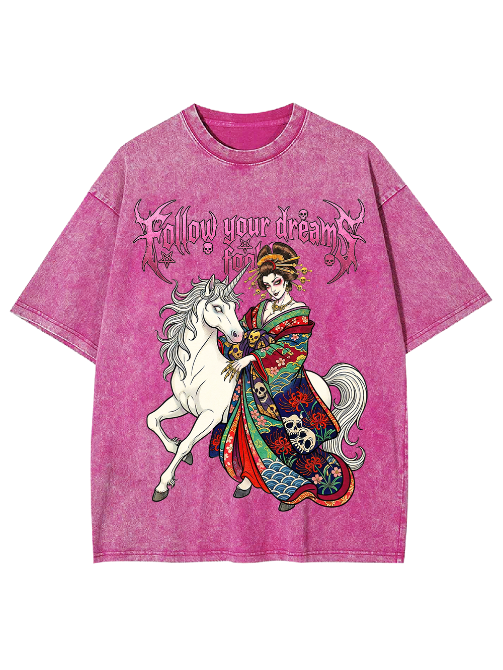 Dark Geisha on White Horse Washed Tshirt