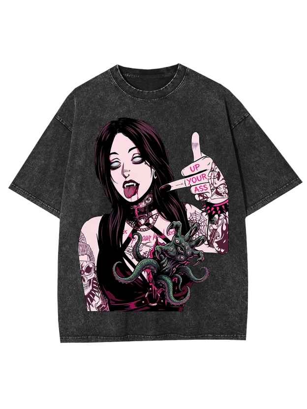 Octo Kiss – Darkcore Bad Attitude Washed Tshirt