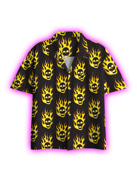 Flaming Skulls Button Up Pocket Shirt