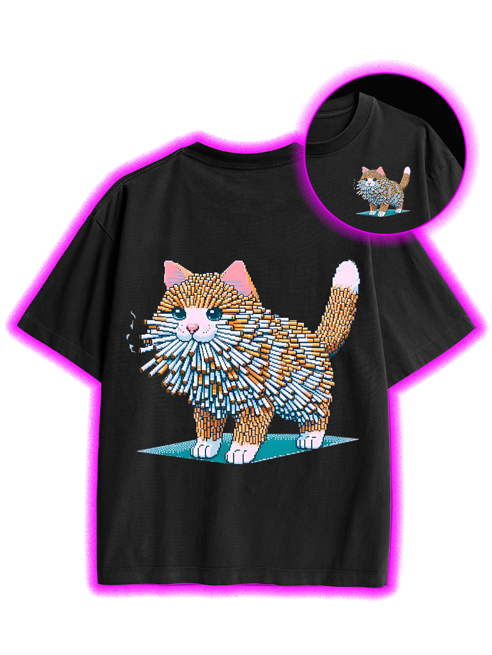 Cigarette Cat Double Sided Print Washed TShirt