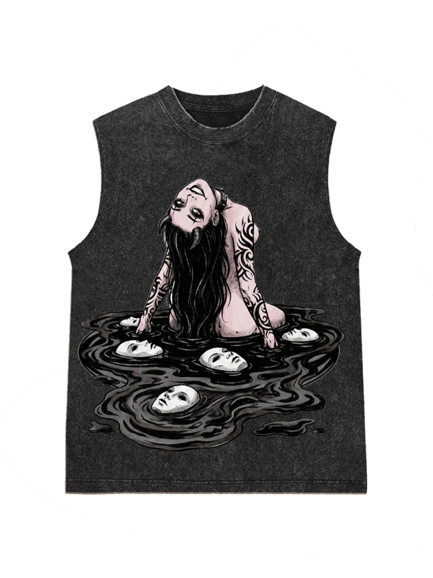Long-haired girl with desires Washed Tank Top
