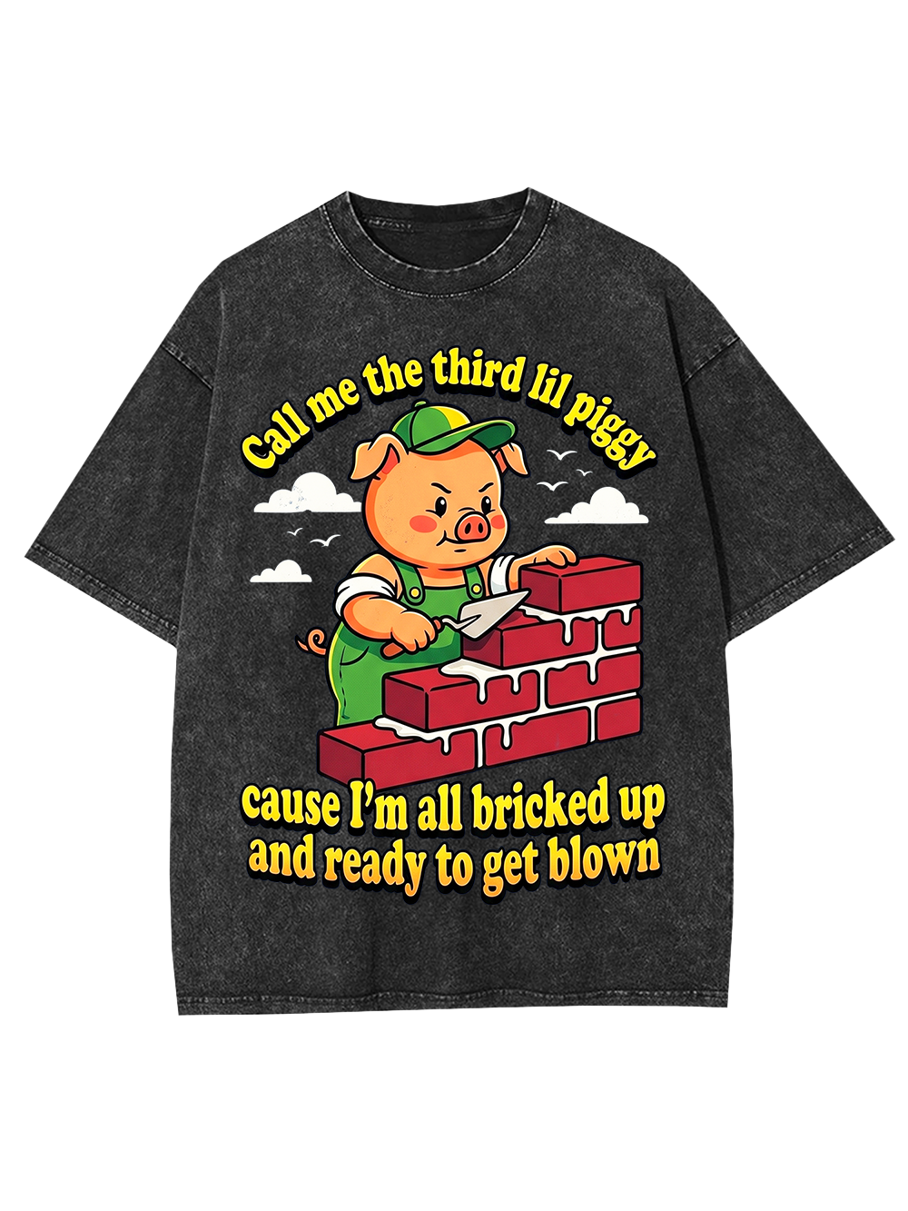 Third Lil Piggy Funny Retro Cartoon Washed Tshirt