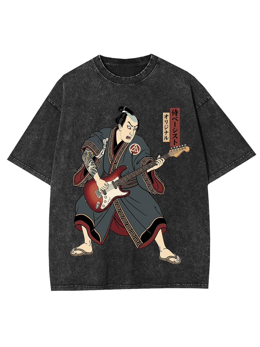Samurai Rocker Japanese Ukiyo-e Washed Tshirt