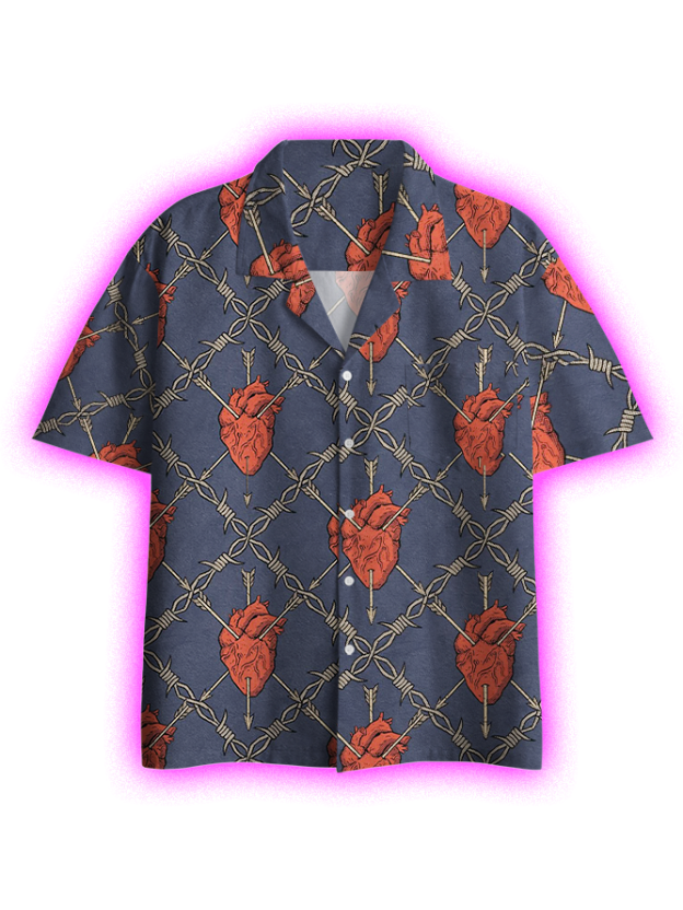 Hearts And Barbed Wire Button Up Pocket Shirt