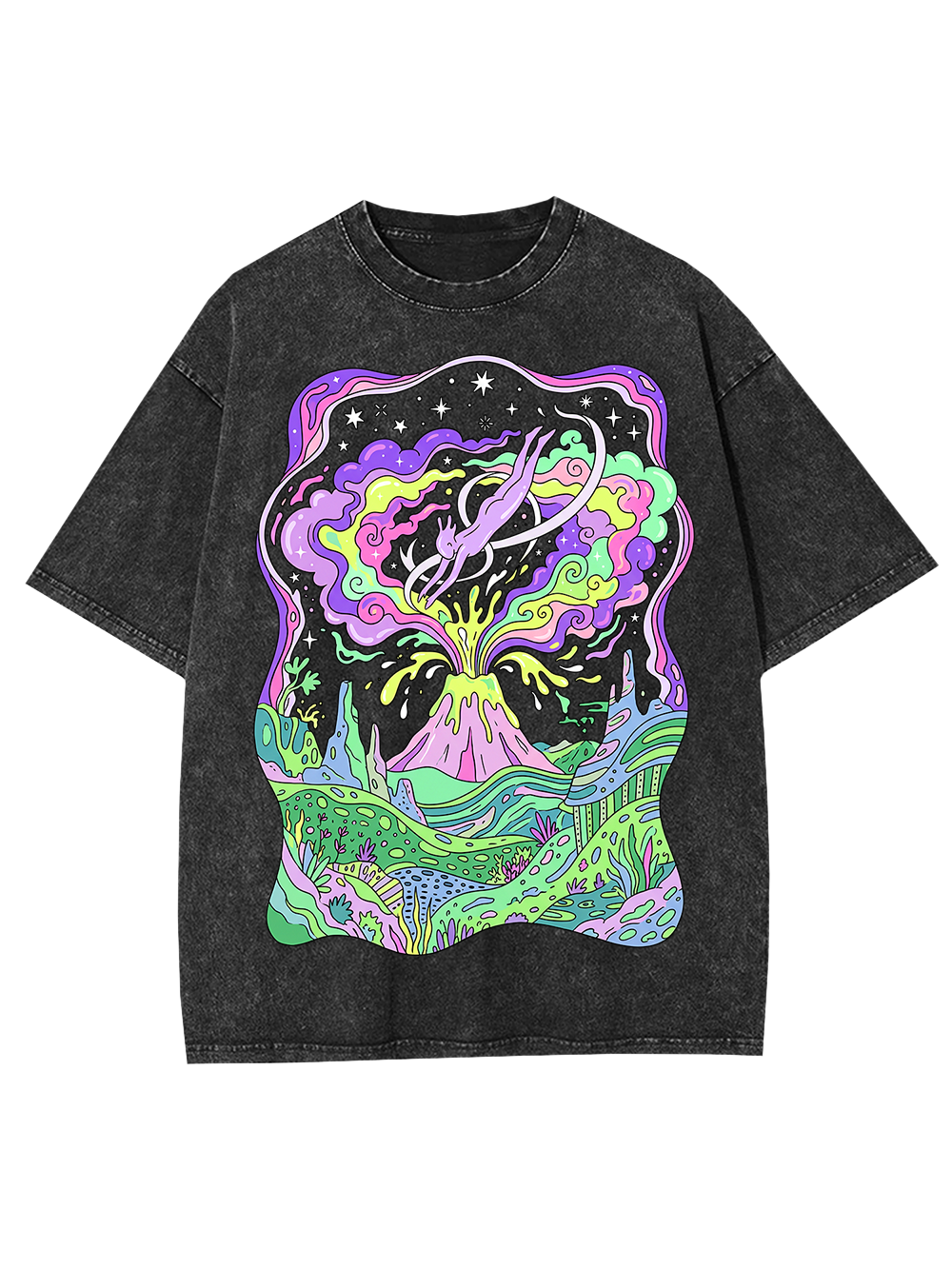 Cosmic Flow Colorful Surreal Washed Tshirt