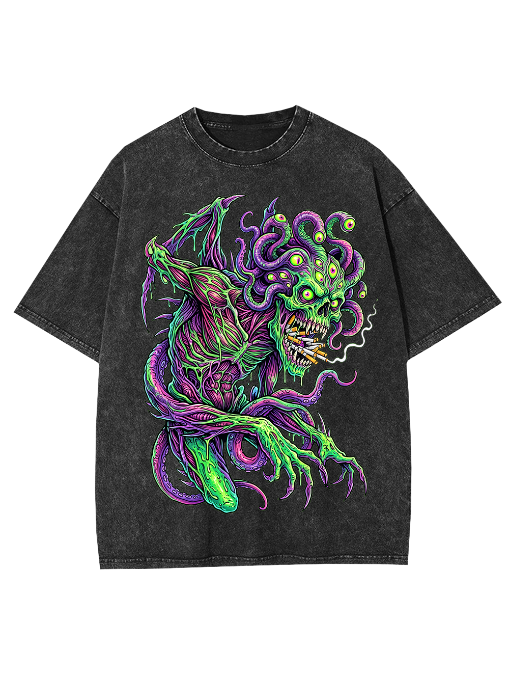 Evil Goddess Horror Art Washed Tshirt-ClassyOutlaw Sale