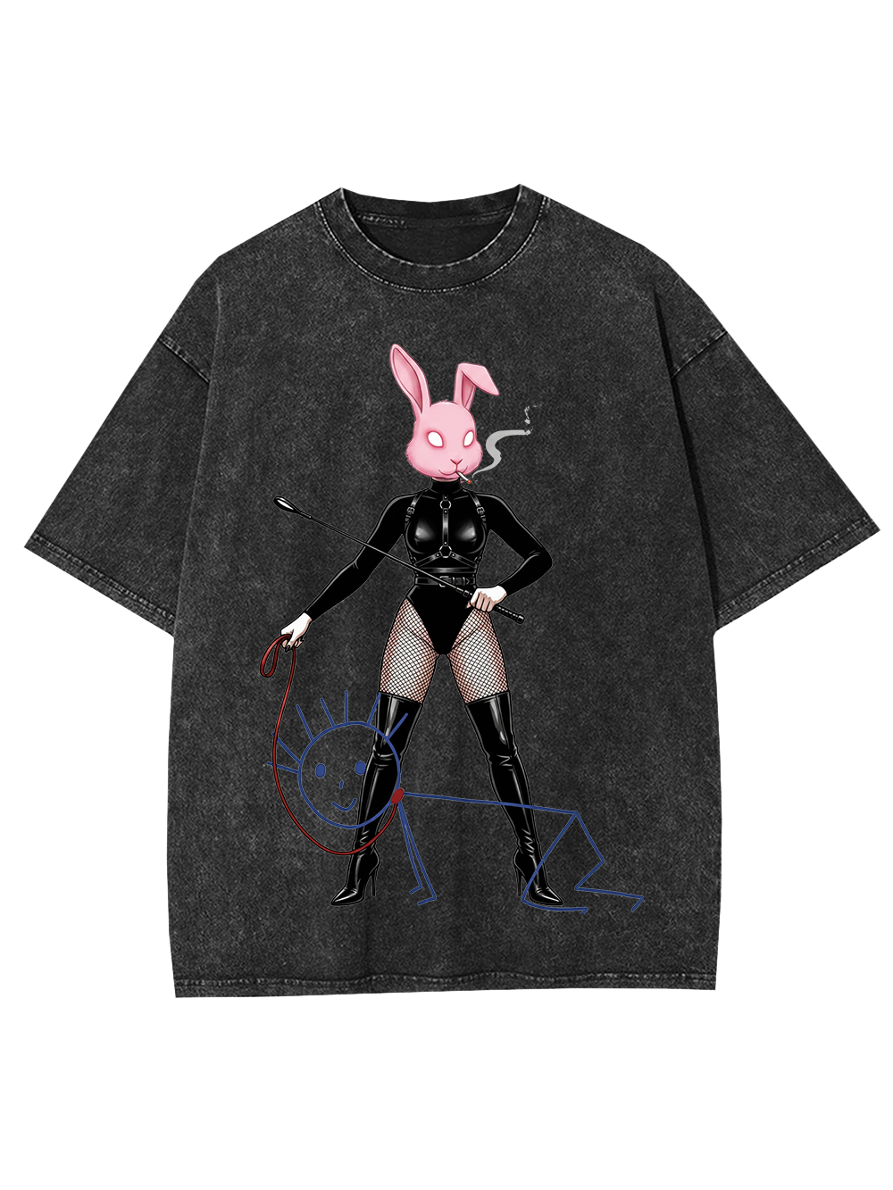 Leather Bunny Fetish Art Washed Tshirt-ClassyOutlaw Sale