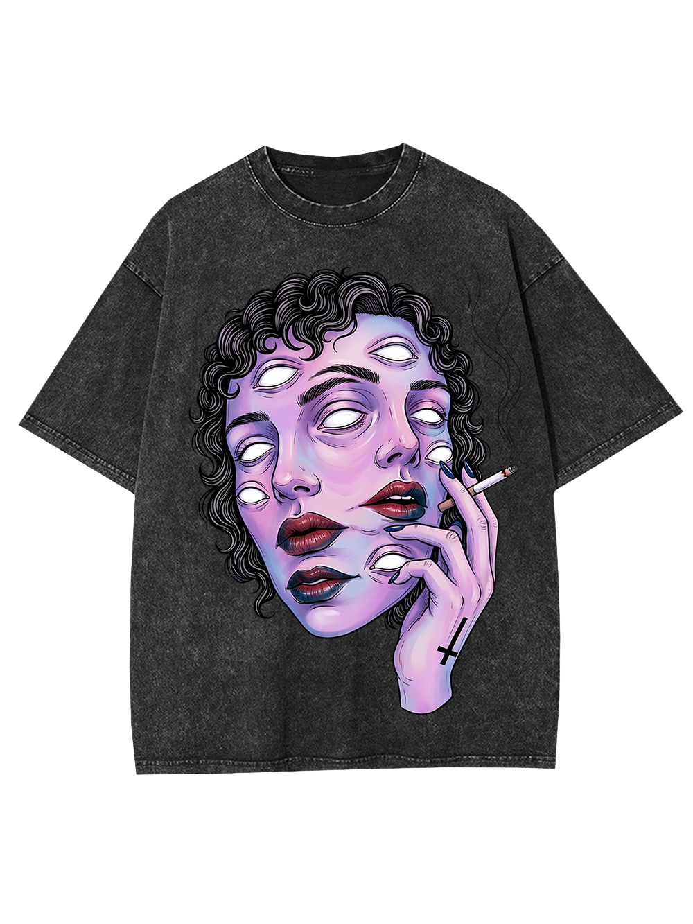 Surreal Multi-Eyed Face Washed Tshirt-ClassyOutlaw Sale