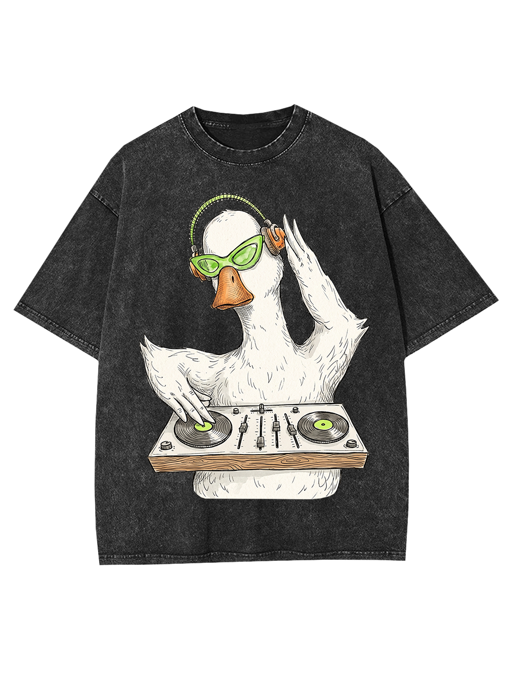 Funky DJ Duck Mixing The Beat Washed Tshirt