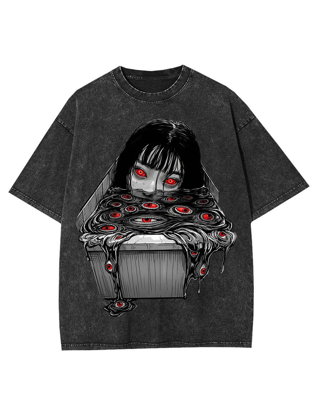 Japanese Horror Red-Eye Girl Washed Tshirt