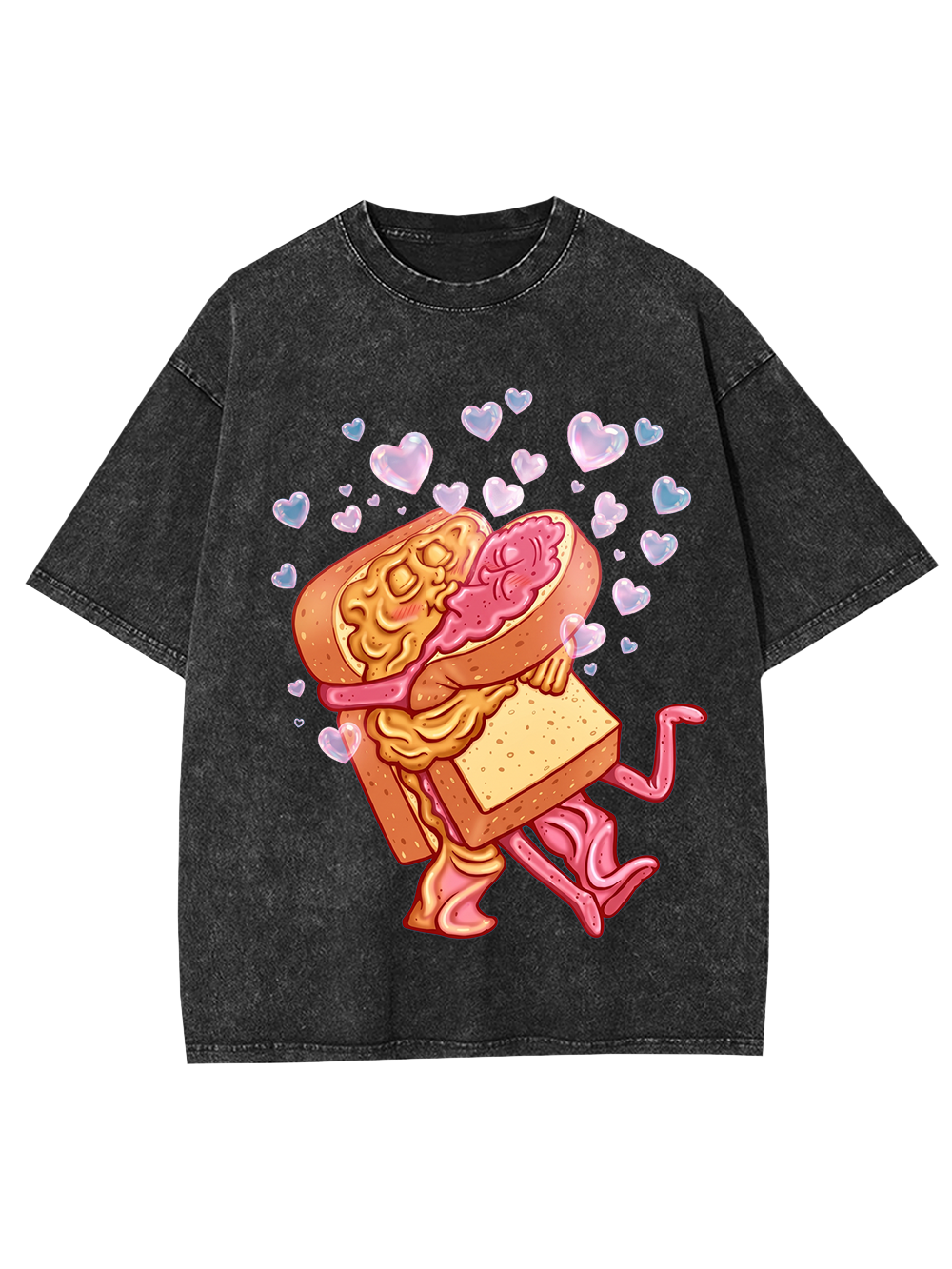 Pink Cute Hugging Sandwich Washed Tshirt