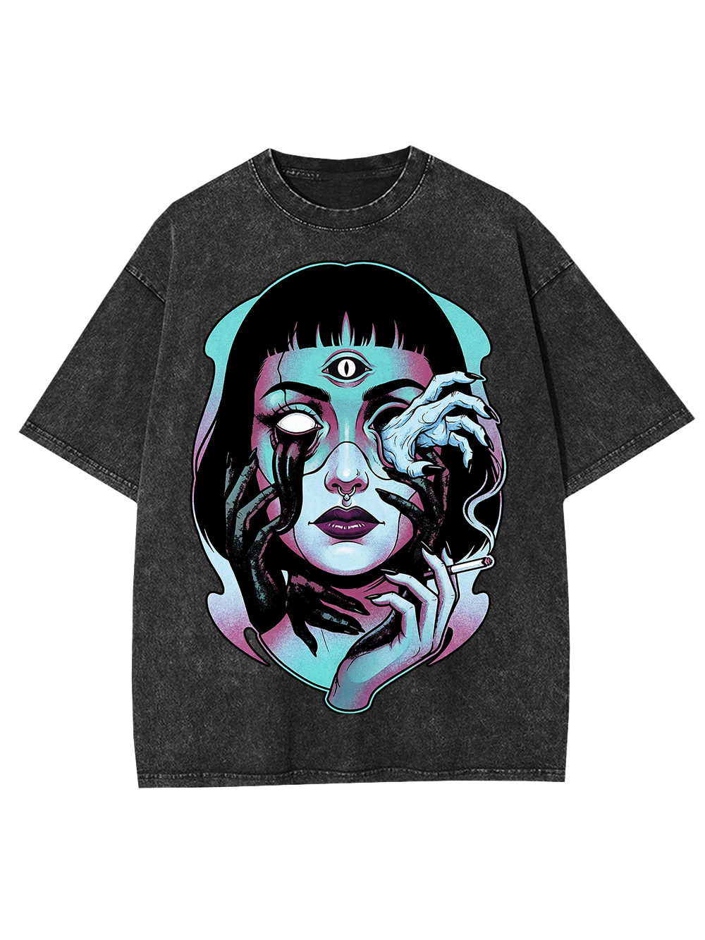 Haunting Third Eye Illustration Washed Tshirt