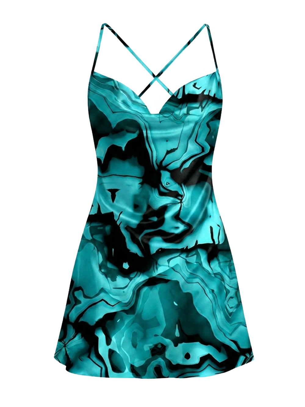 DEEP SEA ENERGY SATIN CROSS BACK MINI DRESS