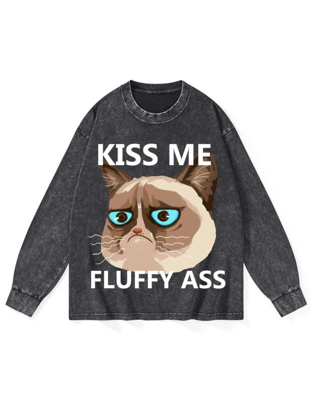 Kiss Me Fluffy Ass Washed Long-Sleeve Tshirt-ClassyOutlaw